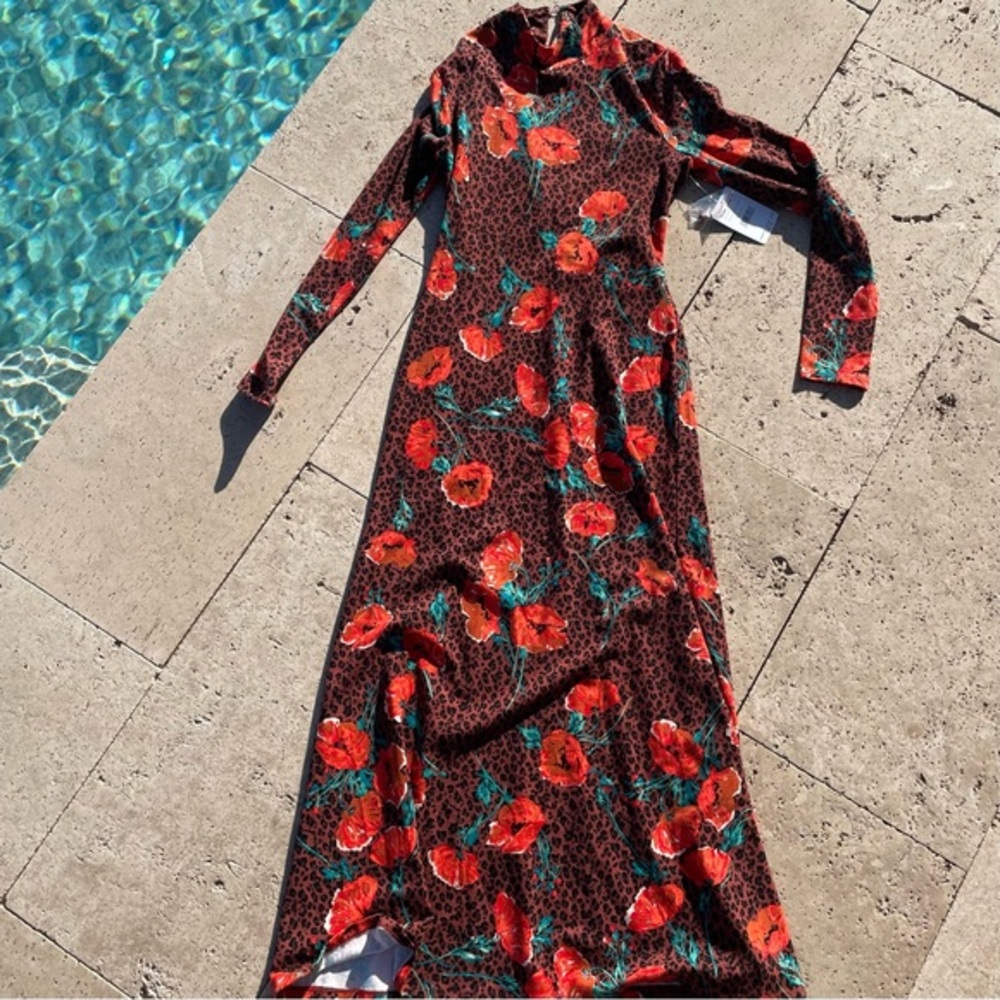Free People Retro Romance Roses Leopard Vacation Dress